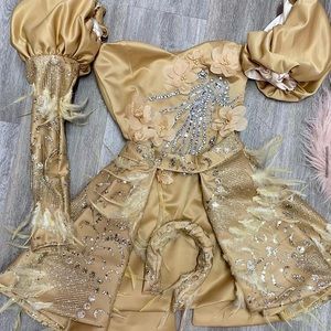 Custom made dress with detachable skirt.